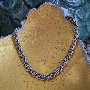 Vintage Italian Sterling Silver Byzantine Bracelet-10"L w/o Clasp-Unisex-Stamped